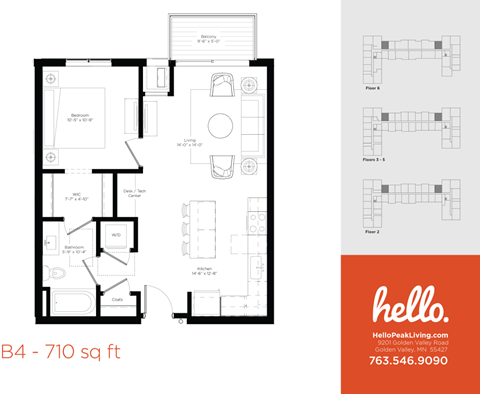 B4 Floor Plan at Hello Apartments, Minneapolis, Minnesota
